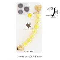 FLORAL SMILEY FACE CHARM BEADED PHONE STRAP WITH HEART ACCENT