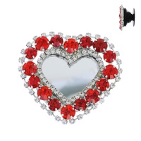 CRYSTAL RHINESTONE HEART SHAPED MIRROR DUAL POP SOCKET PHONE GRIP AND STAND IN  SILVER TONE METAL