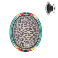 WESTERN LEOPARD CHEETAH OVAL WITH SERAPE SEED BEAD EDGE  PHONE GRIP PHONE HOLDER