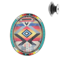 WESTERN LEOPARD CHEETAH OVAL WITH SERAPE SEED BEAD EDGE  PHONE GRIP PHONE HOLDER