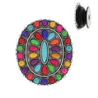 WESTERN STYLE SEMI STONE OVAL SQUASH BLOSSOM RETRACTABLE POP-UP PHONE GRIP AND STAND