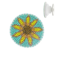 SUNFLOWER - SEED BEAD HANDMADE BEADWORK DUAL POP SOCKET PHONE GRIP AND STAND PHONE GRIP