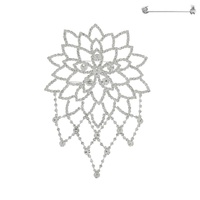 FLORAL BRIDAL CRYSTAL RHINESTONE PAVE DANGLE BROOCH PIN