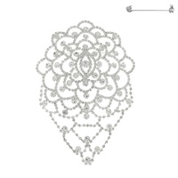 FLORAL BRIDAL CRYSTAL RHINESTONE PAVE DANGLE BROOCH PIN