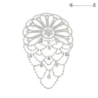 FLORAL DESIGN SCALLOPED BRIDAL CRYSTAL RHINESTONE PAVE DANGLE BROOCH PIN