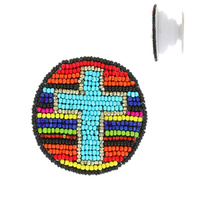 CROSS - SERAPE BEADED WESTERN SEED BEAD HANDMADE DUAL POP SOCKET PHONE GRIP AND STAND