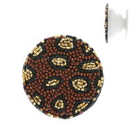 LEOPARD PRINT BEADED WESTERN SEED BEAD HANDMADE DUAL POP SOCKET PHONE GRIP AND STAND