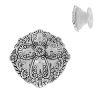 CROSS-FLORAL VINTAGE SCROLL DESIGN SPOON LOOK DUAL POP SOCKET PHONE GRIP AND STAND IN OXIDIZED SILVER TONE METAL