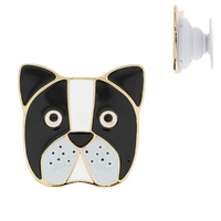 BOSTON TERRIER-ENAMEL NOVELTY DUAL POP SOCKET PHONE GRIP AND STAND IN GOLD TONE METAL