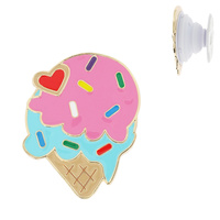 SPRINKLE ICE CREAM CONE-ENAMEL NOVELTY DUAL POP SOCKET PHONE GRIP AND STAND IN GOLD TONE METAL