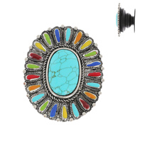 TURQUOISE SEMI STONE OVAL CONCHO POP SOCKET PHONE GRIP AND STAND