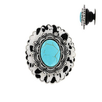 TURQUOISE SEMI STONE OVAL SCALLOPED FAUX COWHIDE CONCHO POP SOCKET PHONE GRIP AND STAND