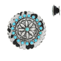 TURQUOISE SEMI STONE COWHIDE SCALLOPED CONCHO POP SOCKET PHONE GRIP AND STAND