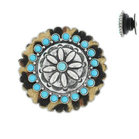TURQUOISE SEMI STONE COWHIDE SCALLOPED CONCHO POP SOCKET PHONE GRIP AND STAND