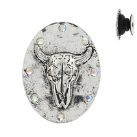 LONGHORN STEER  -WESTERN THEMED JEWELED OVAL POP SOCKET PHONE GRIP AND STAND
