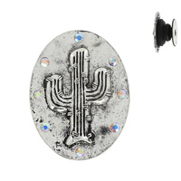 CACTUS-WESTERN THEMED JEWELED OVAL POP SOCKET PHONE GRIP AND STAND