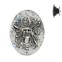 NATIVE AMERICAN CHIEF -WESTERN THEMED JEWELED OVAL POP SOCKET PHONE GRIP AND STAND