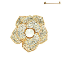 ENAMEL CAMELLIA RHINESTONE BROOCH PIN