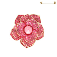 ENAMEL CAMELLIA RHINESTONE BROOCH PIN