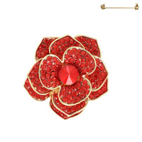 ENAMEL CAMELLIA RHINESTONE BROOCH PIN