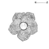 ENAMEL CAMELLIA RHINESTONE BROOCH PIN