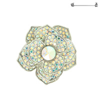 ENAMEL CAMELLIA RHINESTONE BROOCH PIN