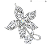 CRYSTAL RHINESTONE FLORAL BOUQUET BROOCH PIN