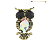 CRYSTAL RHINESTONE JEWELED OWL BROOCH PIN