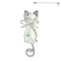 CRYSTAL CAT BROOCH PIN