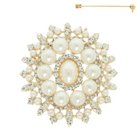 CRYSTAL HALO PEARL BROOCH PIN
