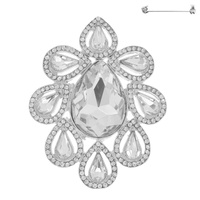 CRYSTAL RHINESTONE TEARDROP CLUSTER BROOCH PIN