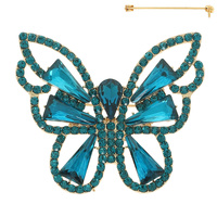 VINTAGE CRYSTAL GEMSTONE BUTTERFLY BROOCH PIN
