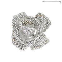 Stone Encrusted Rose Flower Brooch Pin Pq43Rca