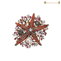 Stone Encrusted Starfish With Pearl Brooch Pin Pq45Gor