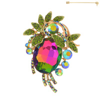 VINTAGE BAROQUE STYLE CRYSTAL RHINESTONE OVAL VINE CLUSTER BROOCH PIN