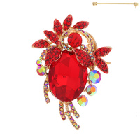 VINTAGE BAROQUE STYLE CRYSTAL RHINESTONE OVAL VINE CLUSTER BROOCH PIN