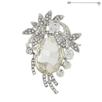 VINTAGE BAROQUE STYLE CRYSTAL RHINESTONE OVAL VINE CLUSTER BROOCH PIN