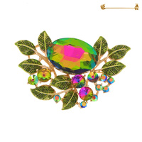 CRYSTAL RHINESTONE PAVE VINE CLUSTER BROOCH PIN