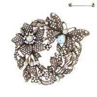 CRYSTAL RHINESTONE FLORAL WREATH BROOCH PIN