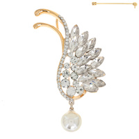 CRYSTAL RHINESTONE ANGEL WING BROOCH PIN
