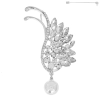 CRYSTAL RHINESTONE ANGEL WING BROOCH PIN