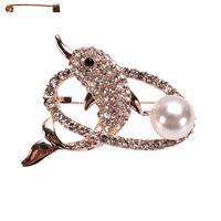 WHALE METAL CASTING STONE BROOCH