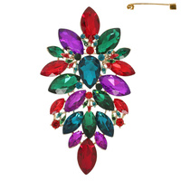 FLORAL GEO SHAPE JEWELED CLUSTER BROOCH PIN