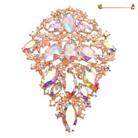 LARGE METAL STONE CLUSTER BROOCH