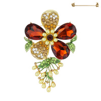 GEMSTONE BLOSSOM FLOWER BROOCH PIN