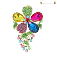 GEMSTONE BLOSSOM FLOWER BROOCH PIN