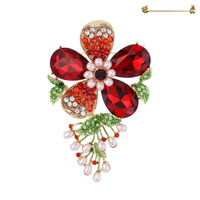 GEMSTONE BLOSSOM FLOWER BROOCH PIN