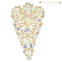 CRYSTAL RHINESTONE CLUSTER INVERTED TRIANGLE SHAPED LEAF BROOCH PIN