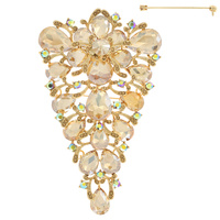 CRYSTAL RHINESTONE CLUSTER INVERTED TRIANGLE SHAPED LEAF BROOCH PIN