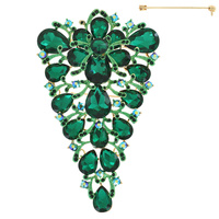 CRYSTAL RHINESTONE CLUSTER INVERTED TRIANGLE SHAPED LEAF BROOCH PIN